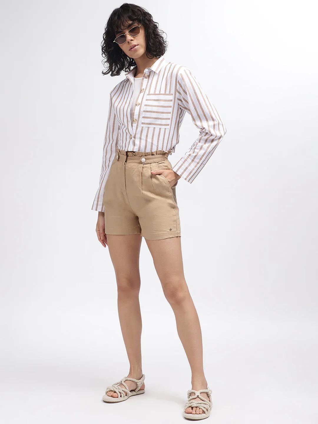 Iconic Women Beige Solid Regular Fit Shorts - Image 4