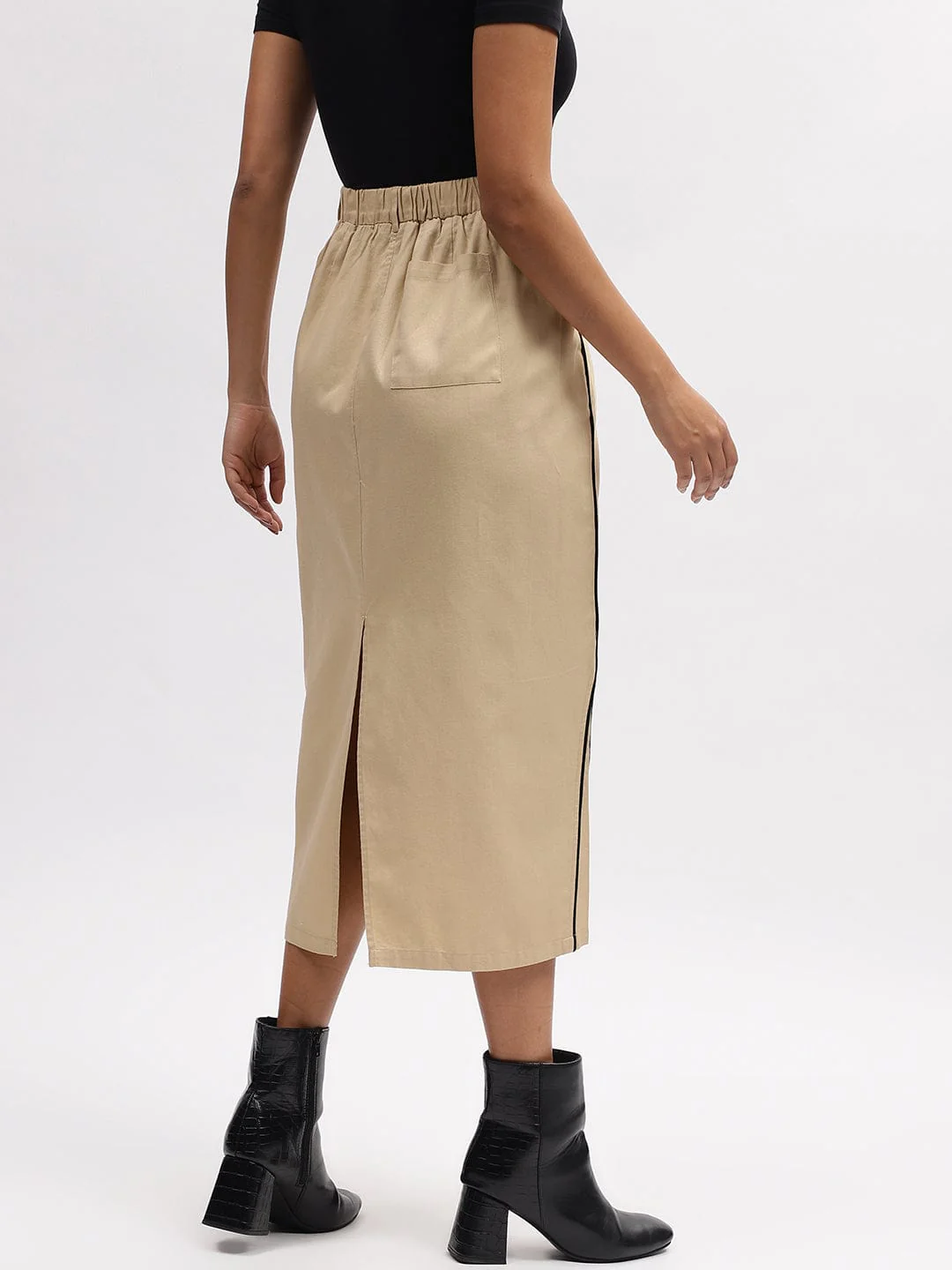 Iconic Women Beige Straight Fit Skirt - Image 3