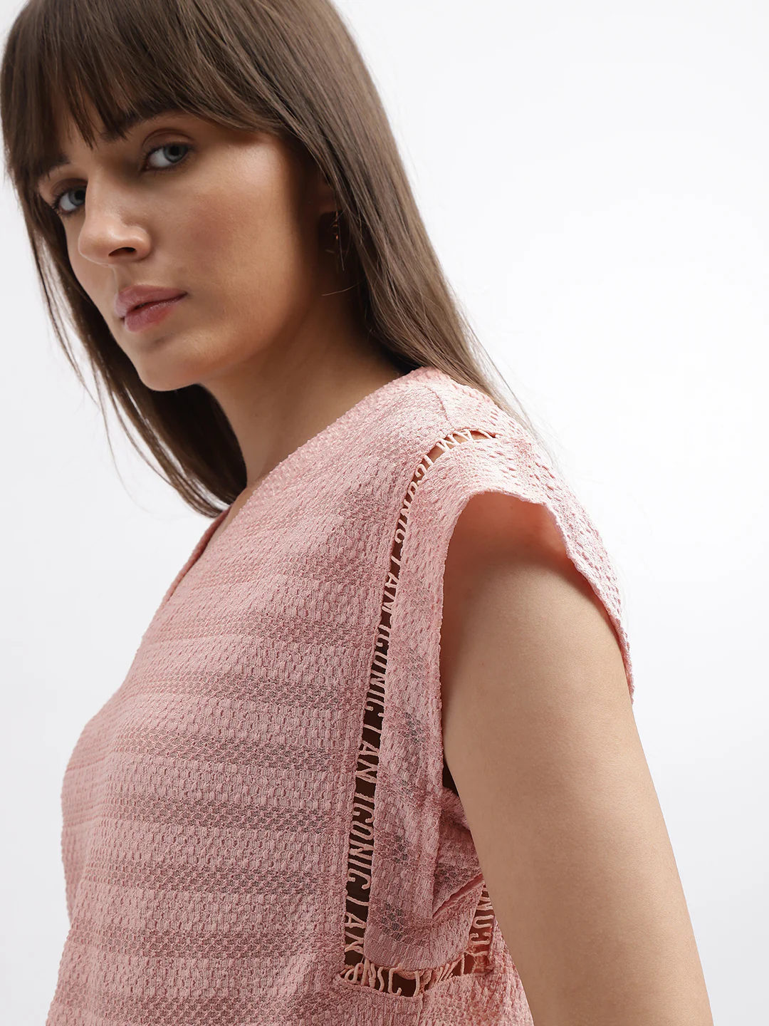 Iconic Women Pink Striped V-Neck Short Sleeves Tshirt - Image 3