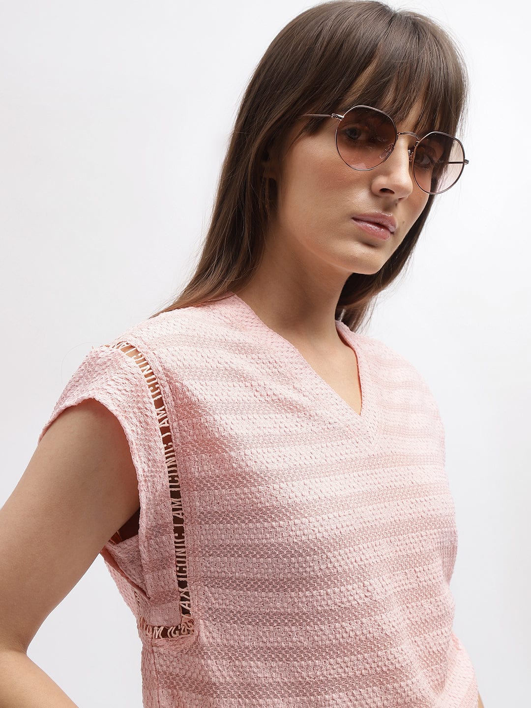 Iconic Women Pink V Neck Tshirt - Image 2