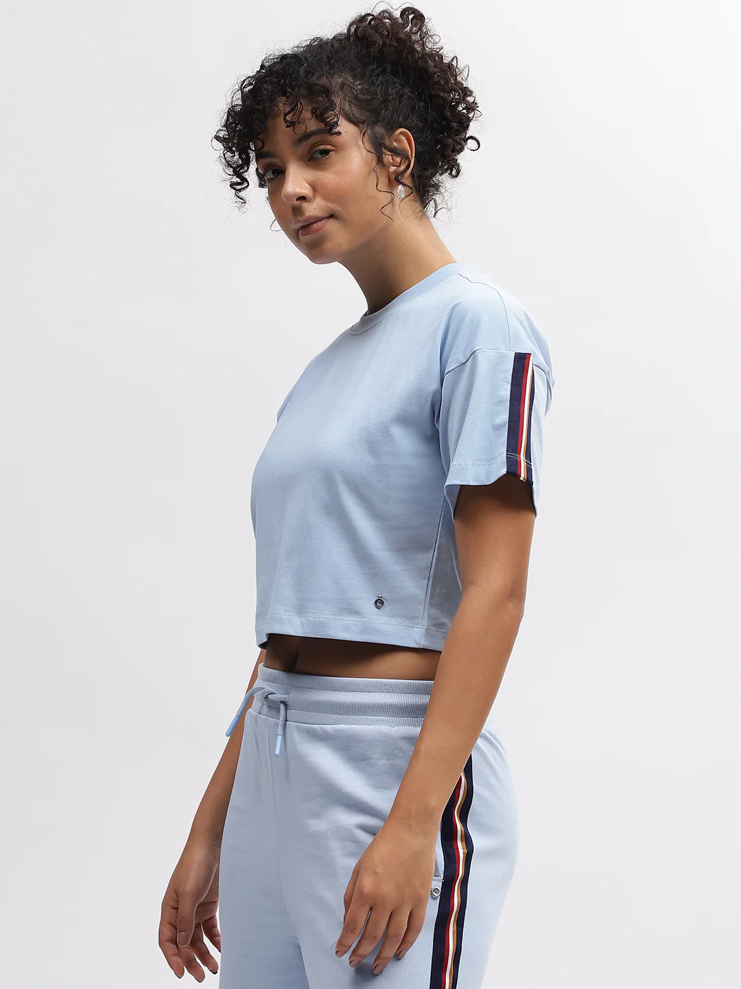 Iconic Women Blue Solid Round Neck Short Sleeves Tshirt - Image 3