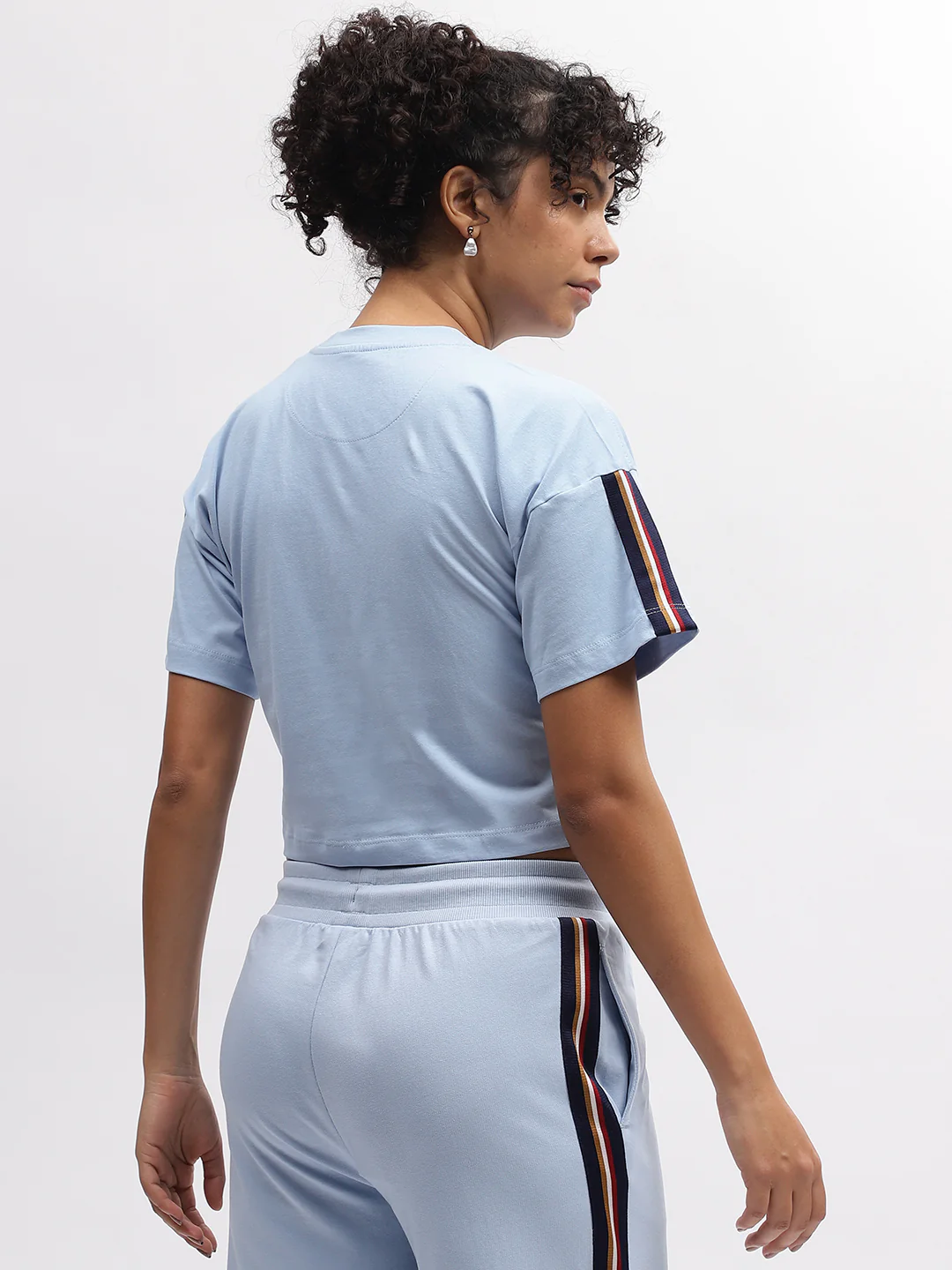 Iconic Women Blue Solid Round Neck Short Sleeves Tshirt - Image 4