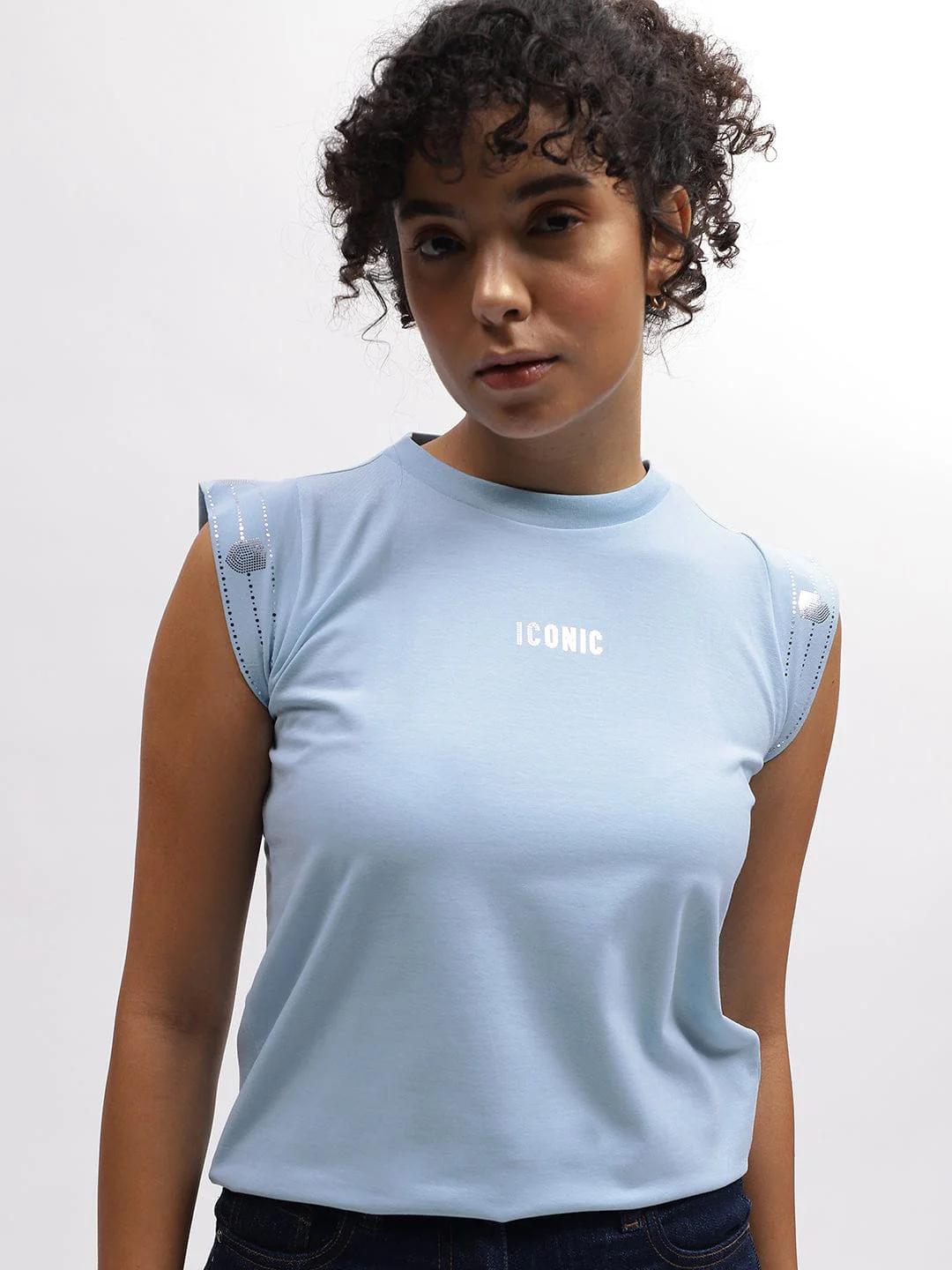 Iconic Women Blue Round Neck Tshirt - Image 2