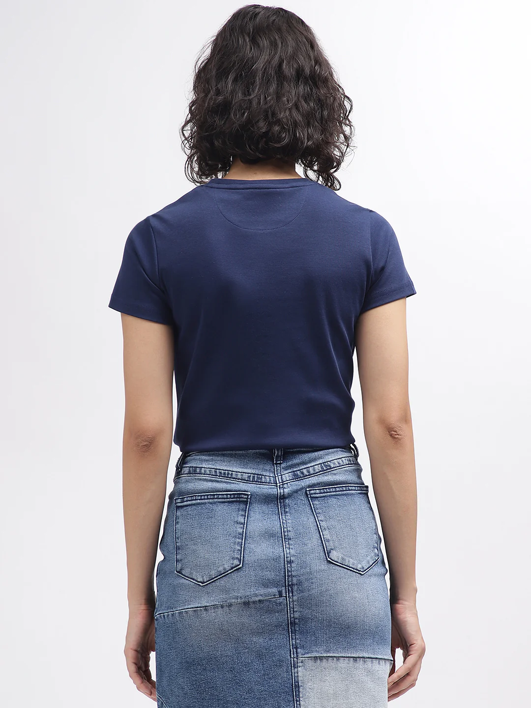 Iconic Women Navy Blue Printed Round Neck Short Sleeves Tshirt - Image 3