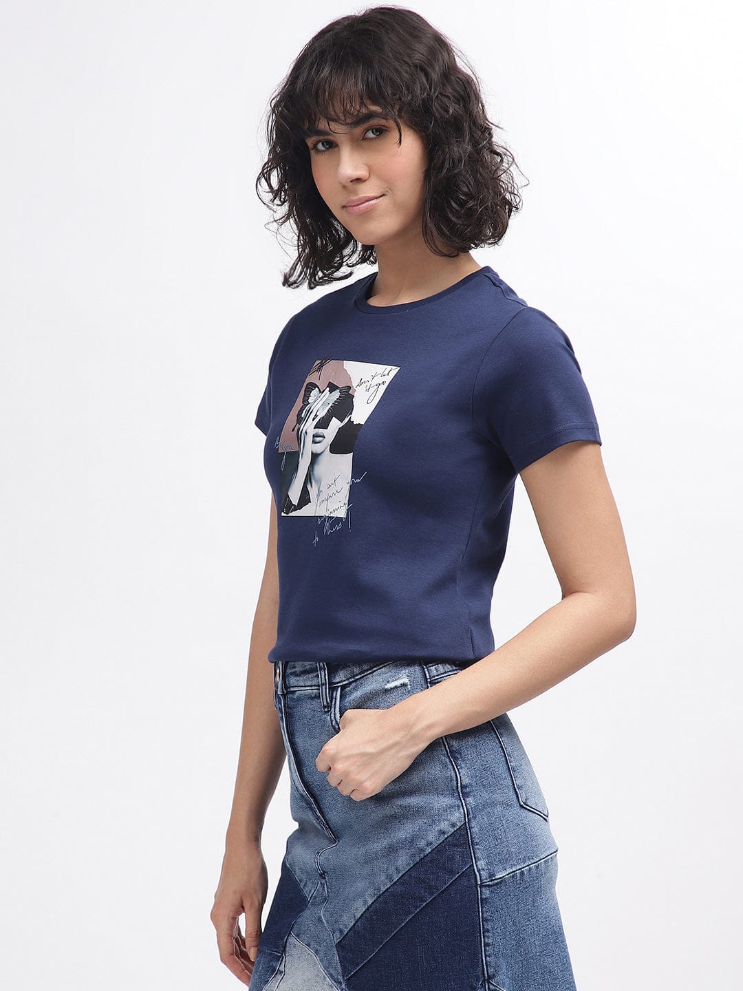 Iconic Women Blue Round Neck Tshirt - Image 2