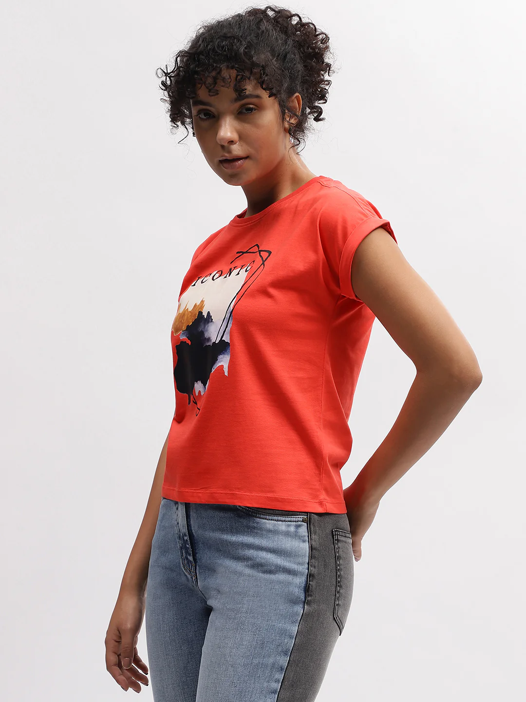 Iconic Women Coral Printed Round Neck Short Sleeves Tshirt - Image 3
