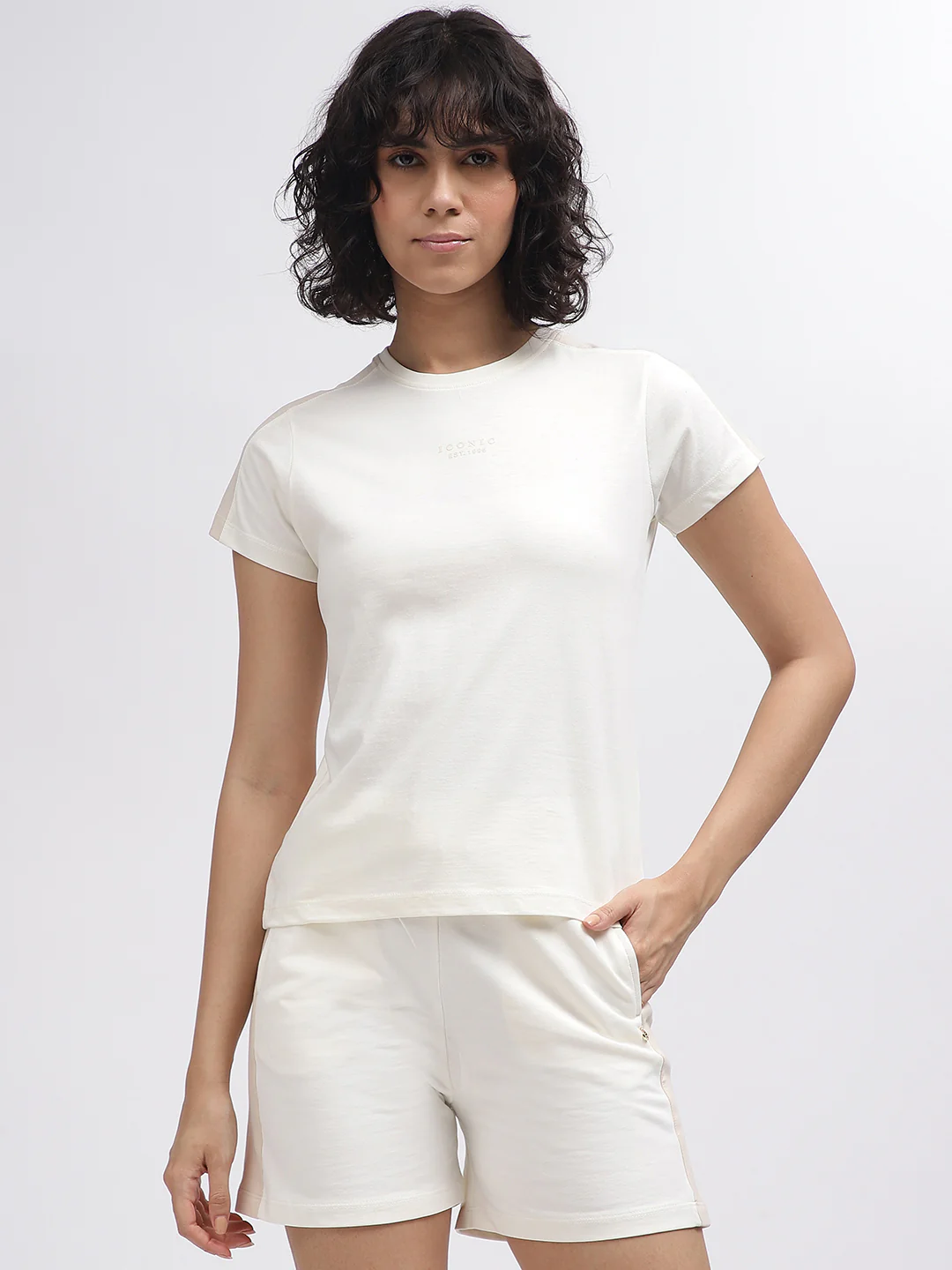 Iconic Women White Solid Round Neck Short Sleeves Tshirt