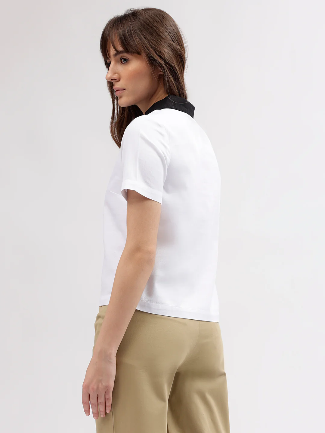 Iconic Women White Solid Polo Collar Short Sleeves Tshirt - Image 3