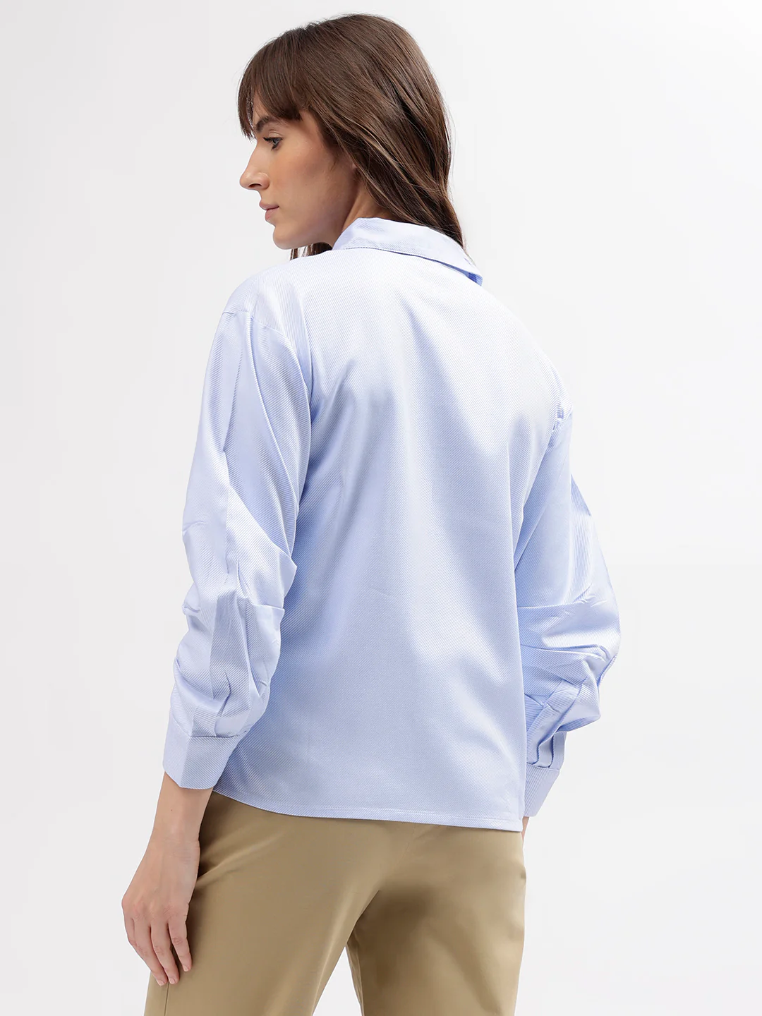 Iconic Women Blue Solid Spread Collar 3/4th Sleeves Shirt - Image 3