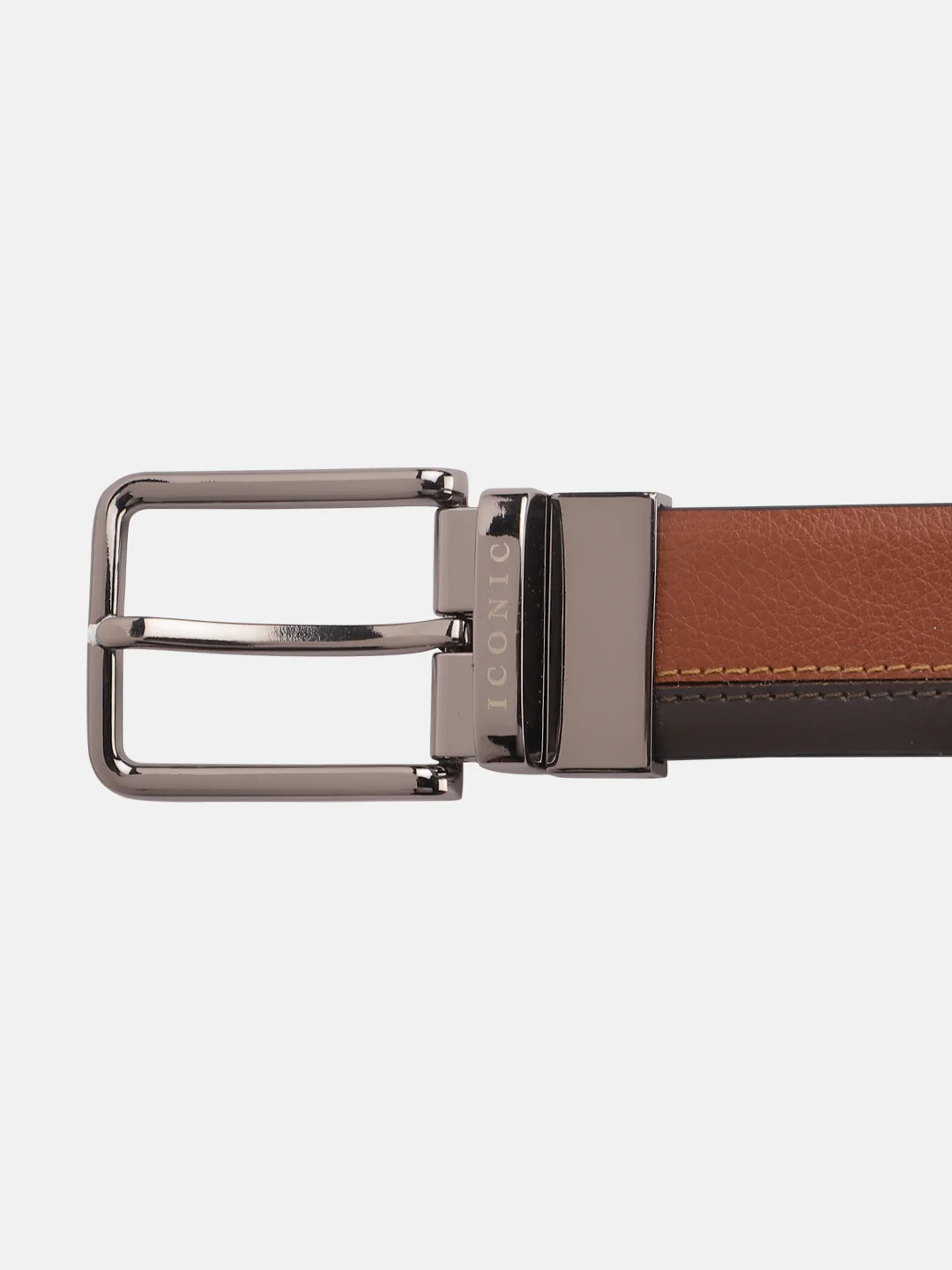 Iconic Men Brown Textured Tang Buckle Belt - Image 4