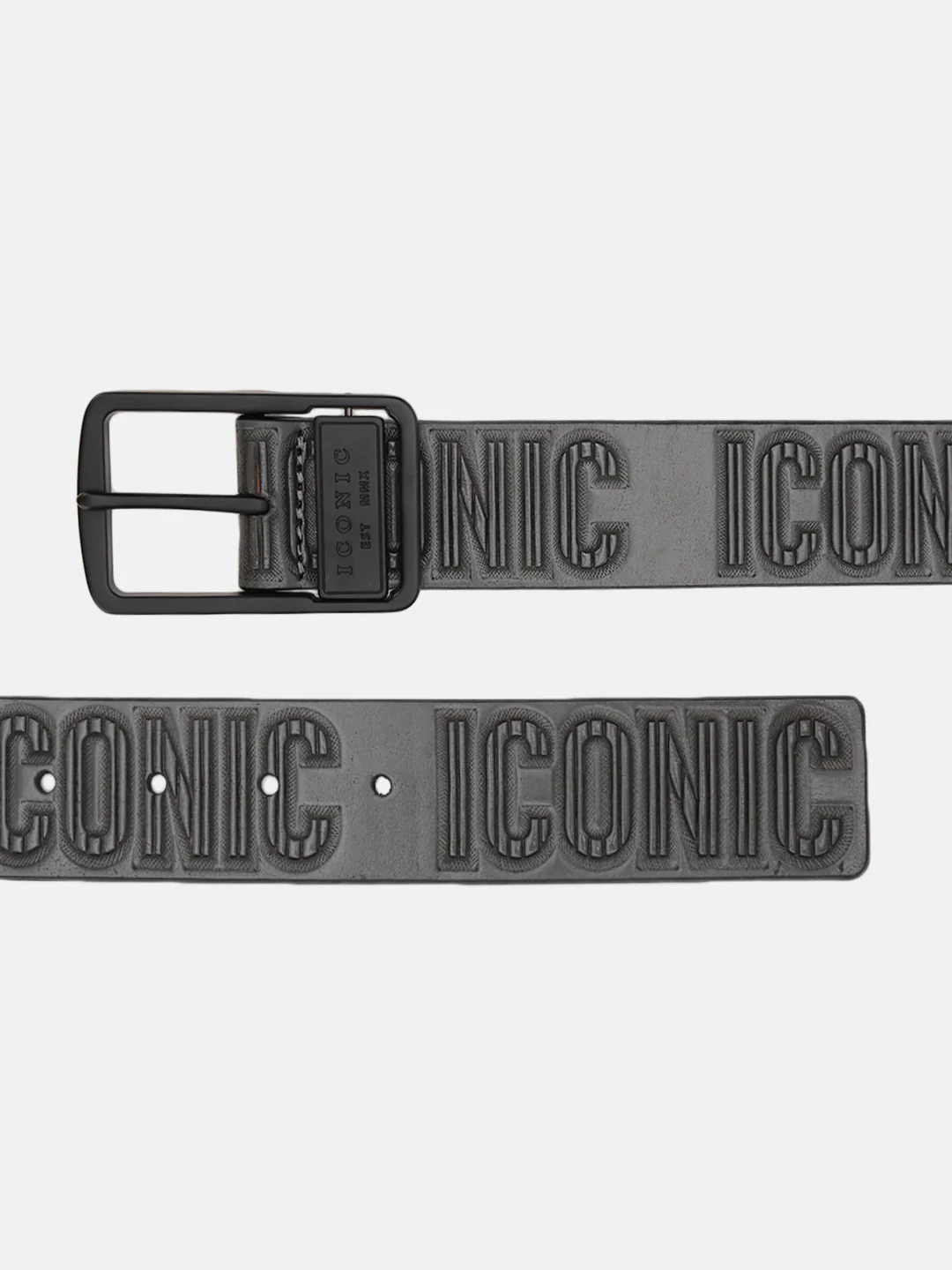 Iconic Men Grey Textured Belt With Tang Buckle - Image 3