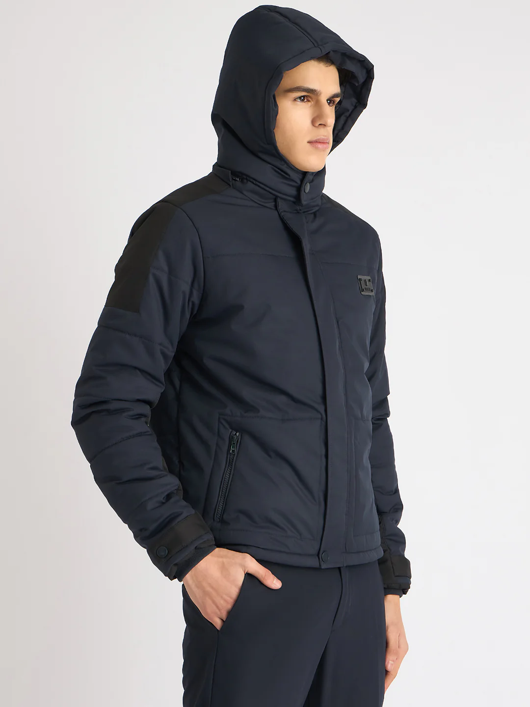 Iconic Men Blue Solid Stand Collar Full Sleeves Puffer Jacket - Image 5