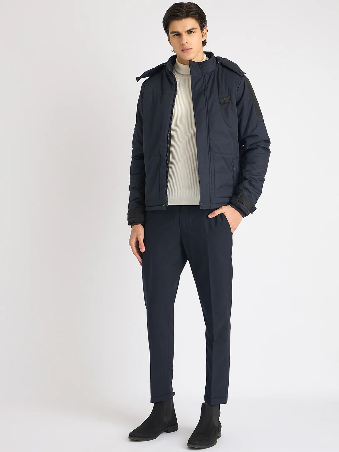 Iconic Men Blue Solid Stand Collar Full Sleeves Puffer Jacket - Image 7