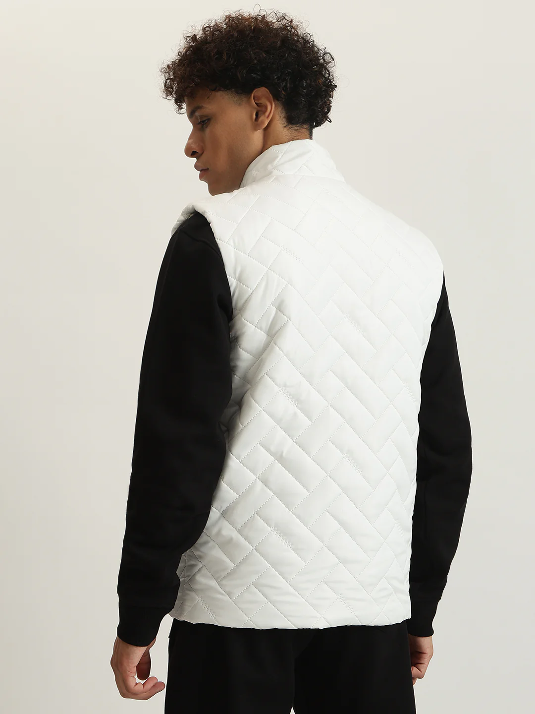 Iconic Men Solid Stand Collar Sleeveless Jacket - Image 3