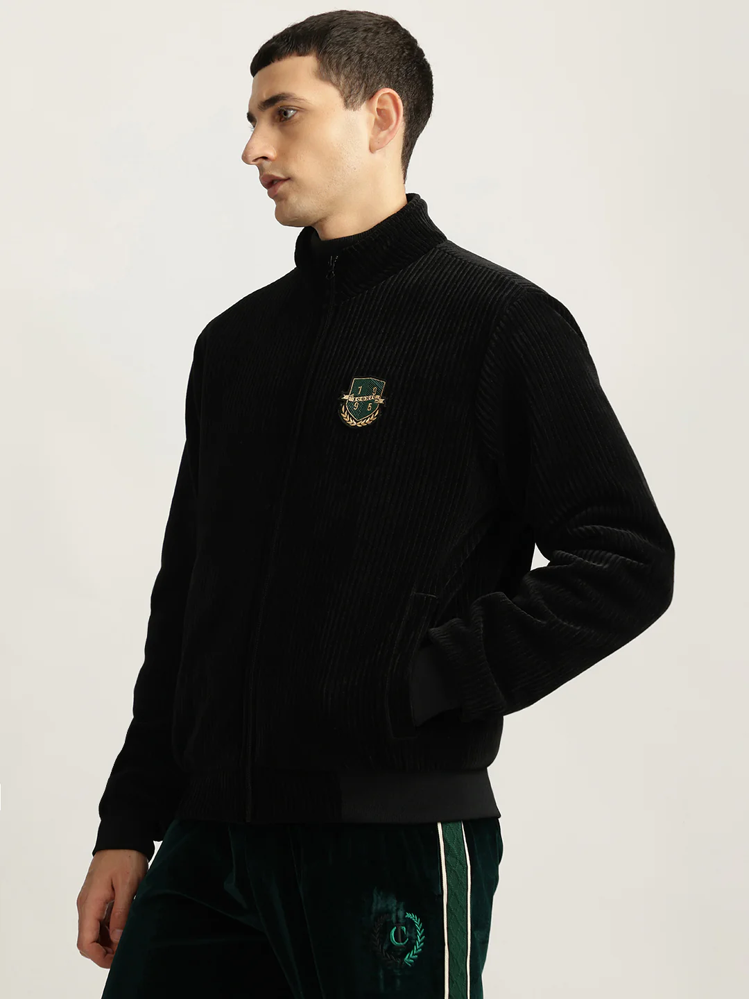 Iconic Men Black Solid Stand Collar Full Sleeves Jacket - Image 2