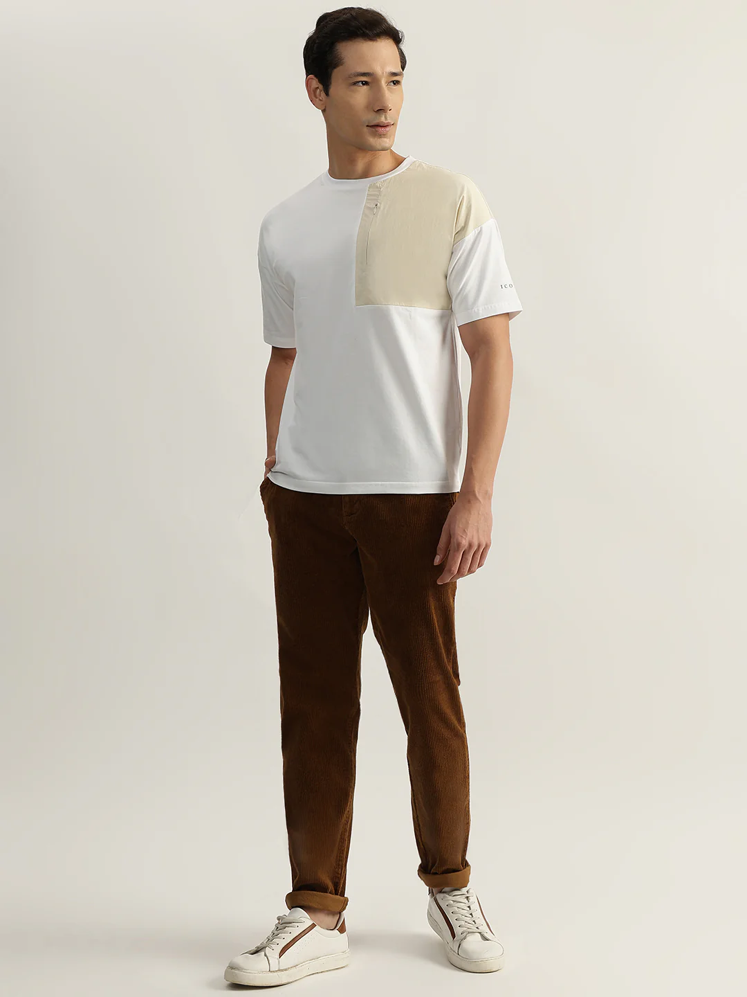 Iconic Men Brown Solid Regular Fit Corduroy Flat-Front Trouser - Image 3