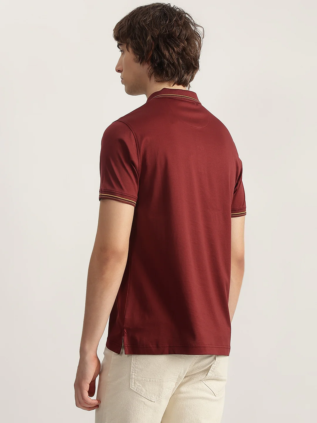 Iconic Men Red Solid Polo Neck Short Sleeves Tshirt - Image 3
