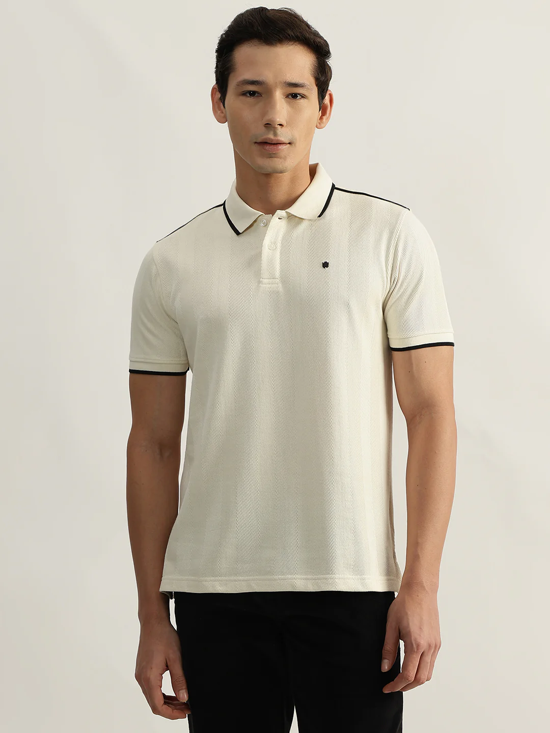 Iconic Men Beige Solid Polo Collar Short Sleeves Tshirt