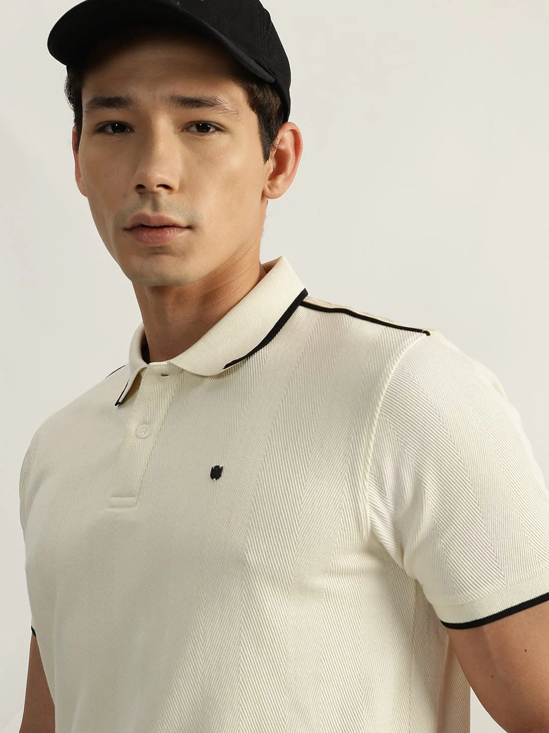 Iconic Men Beige Textured Polo Polo Tshirt - Image 2