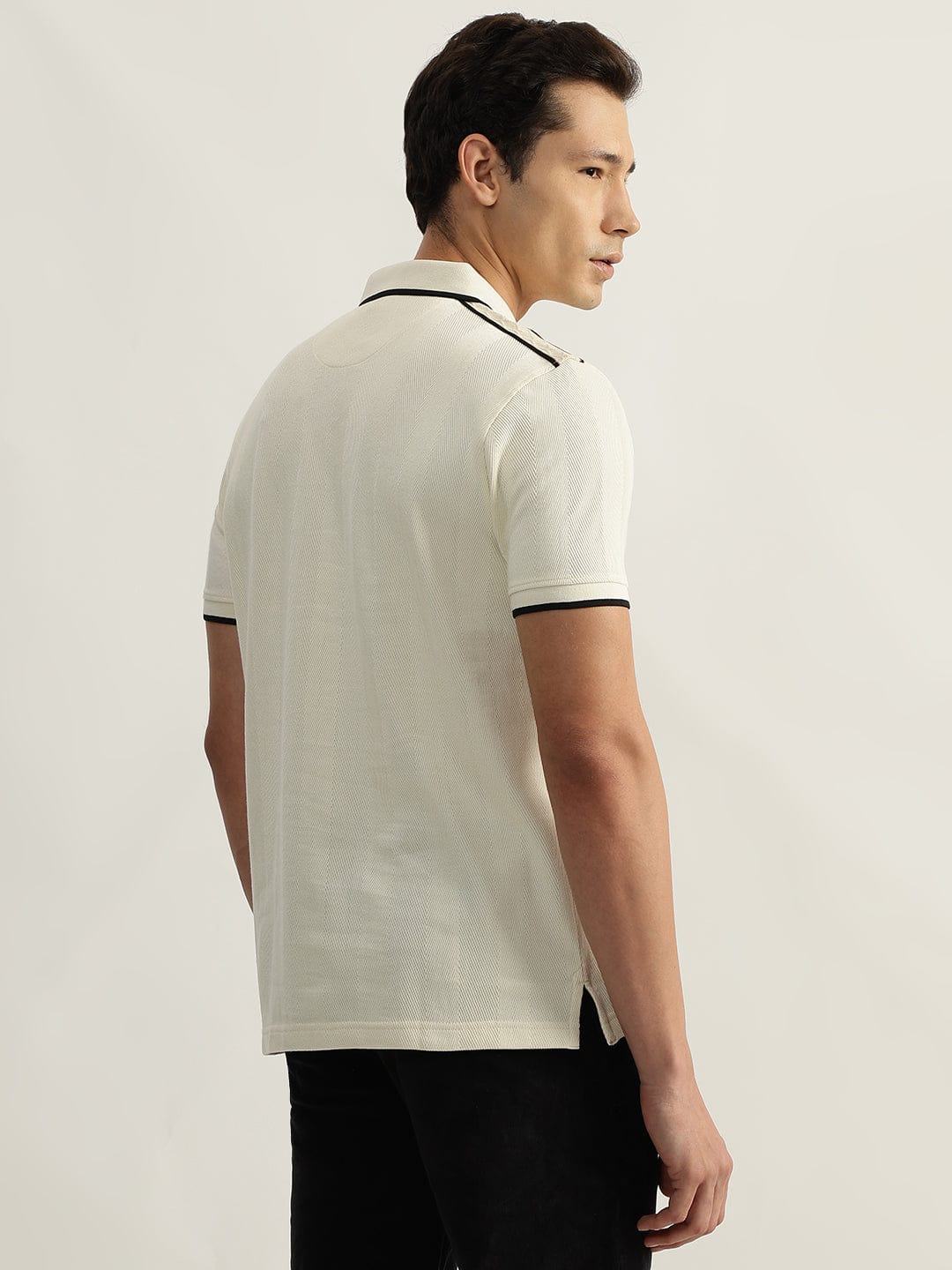 Iconic Men Beige Textured Polo Polo Tshirt - Image 3