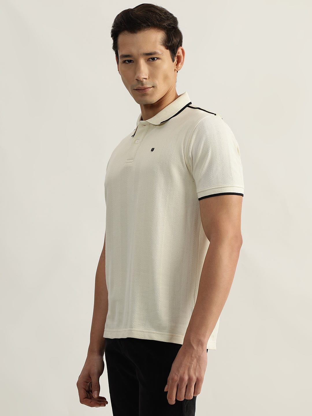 Iconic Men Beige Textured Polo Polo Tshirt - Image 5