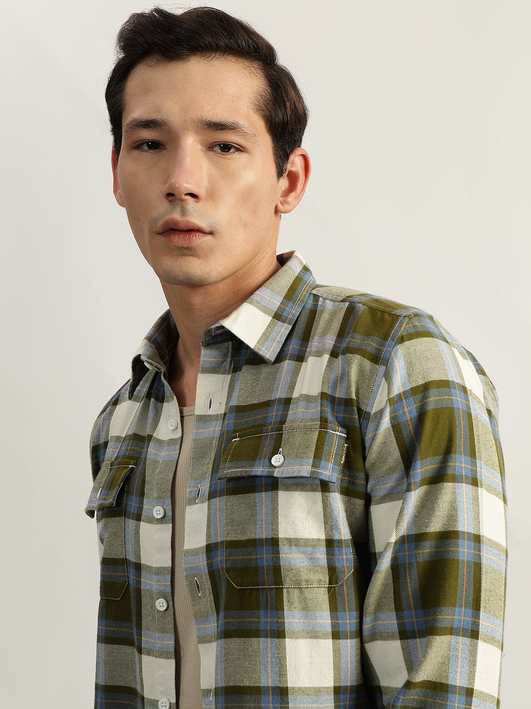 Iconic Men Green Checks Shirt Collar Shirt - Image 2