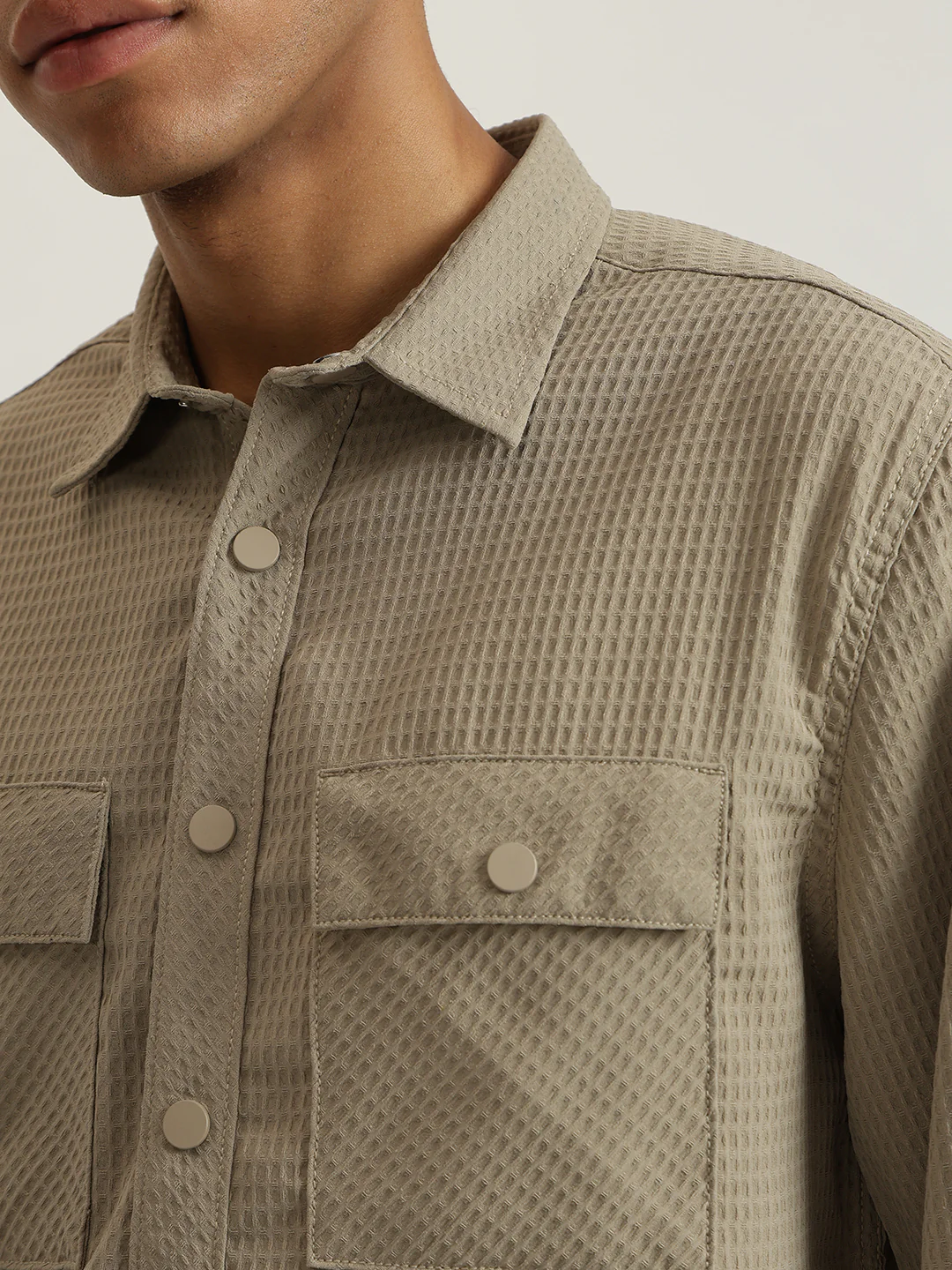Iconic Men Beige Solid Spread Collar Full Sleeves Shirt - Image 6
