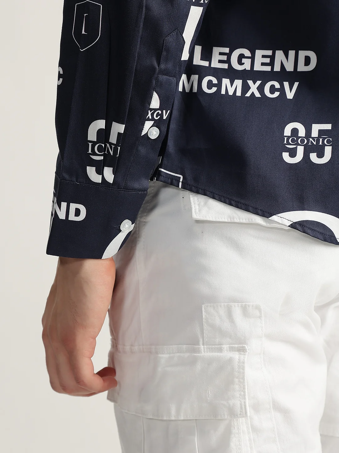 Iconic Men Navy Blue Printed Spread Collar Full Sleeves Shirt - Image 6