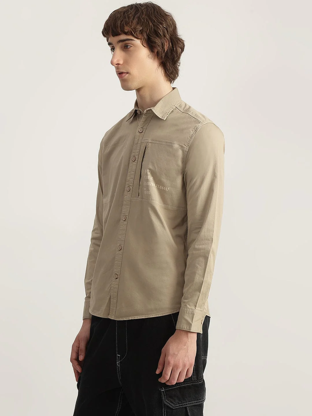 Iconic Men Beige Solid Shirt Collar Shirt - Image 2