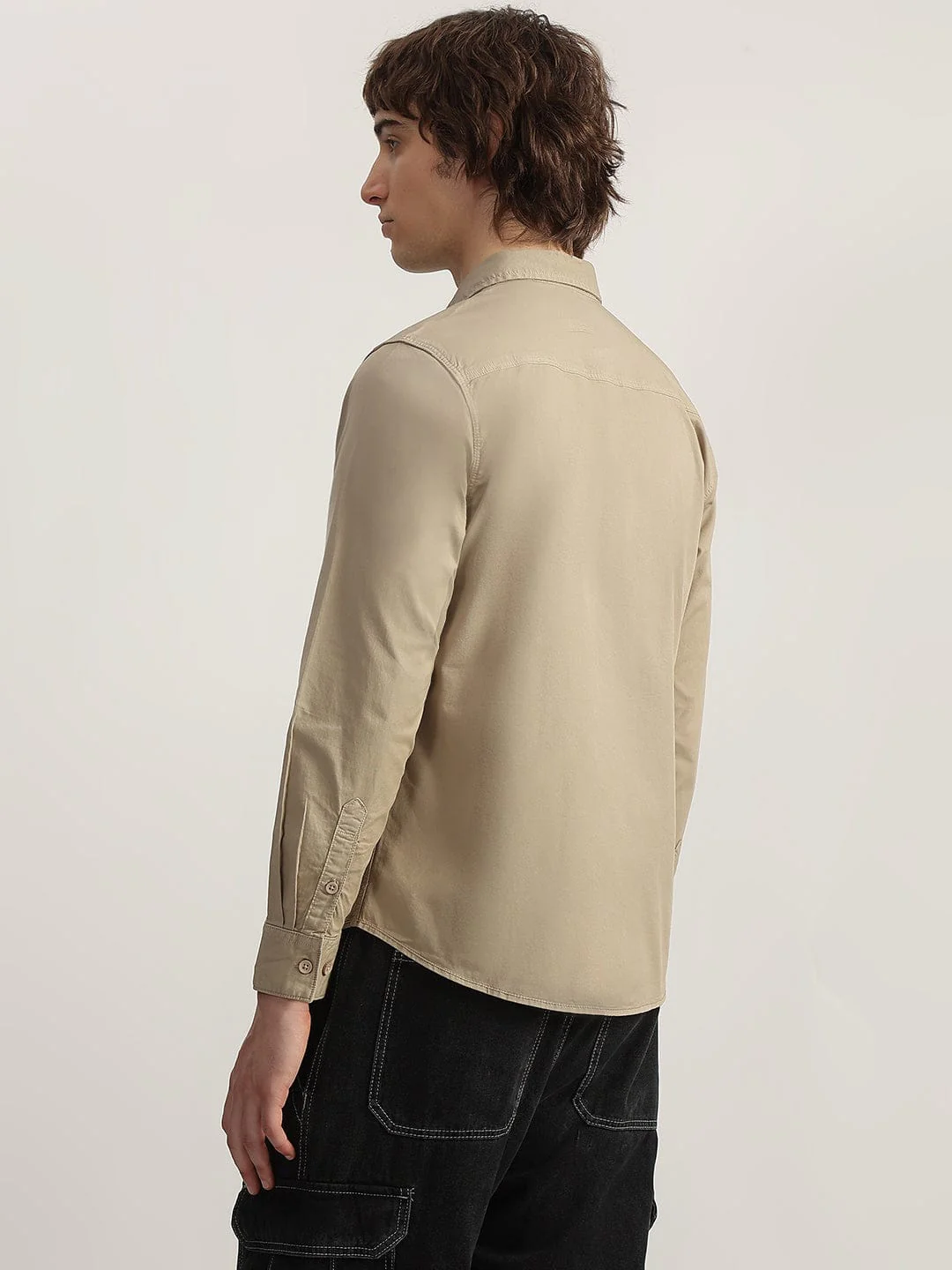 Iconic Men Beige Solid Shirt Collar Shirt - Image 3