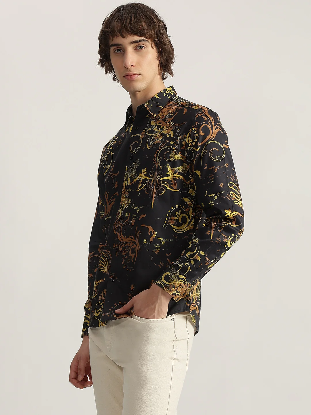 Iconic Men Black Printed Spread Collar Full Sleeves Shirt - Image 2
