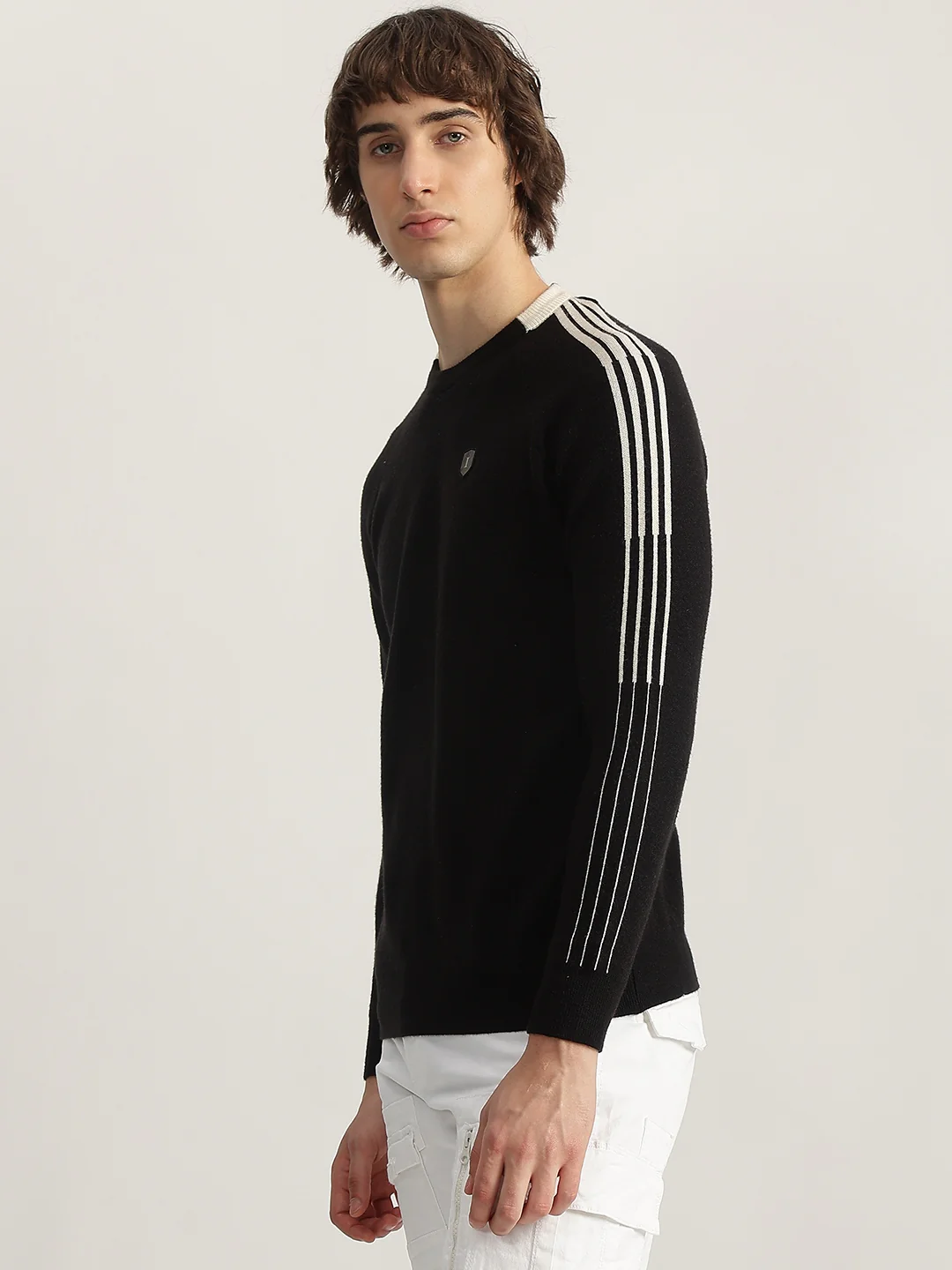 Iconic Men Black Solid Round Neck Full Sleeves Pullover Style Sweater - Image 2