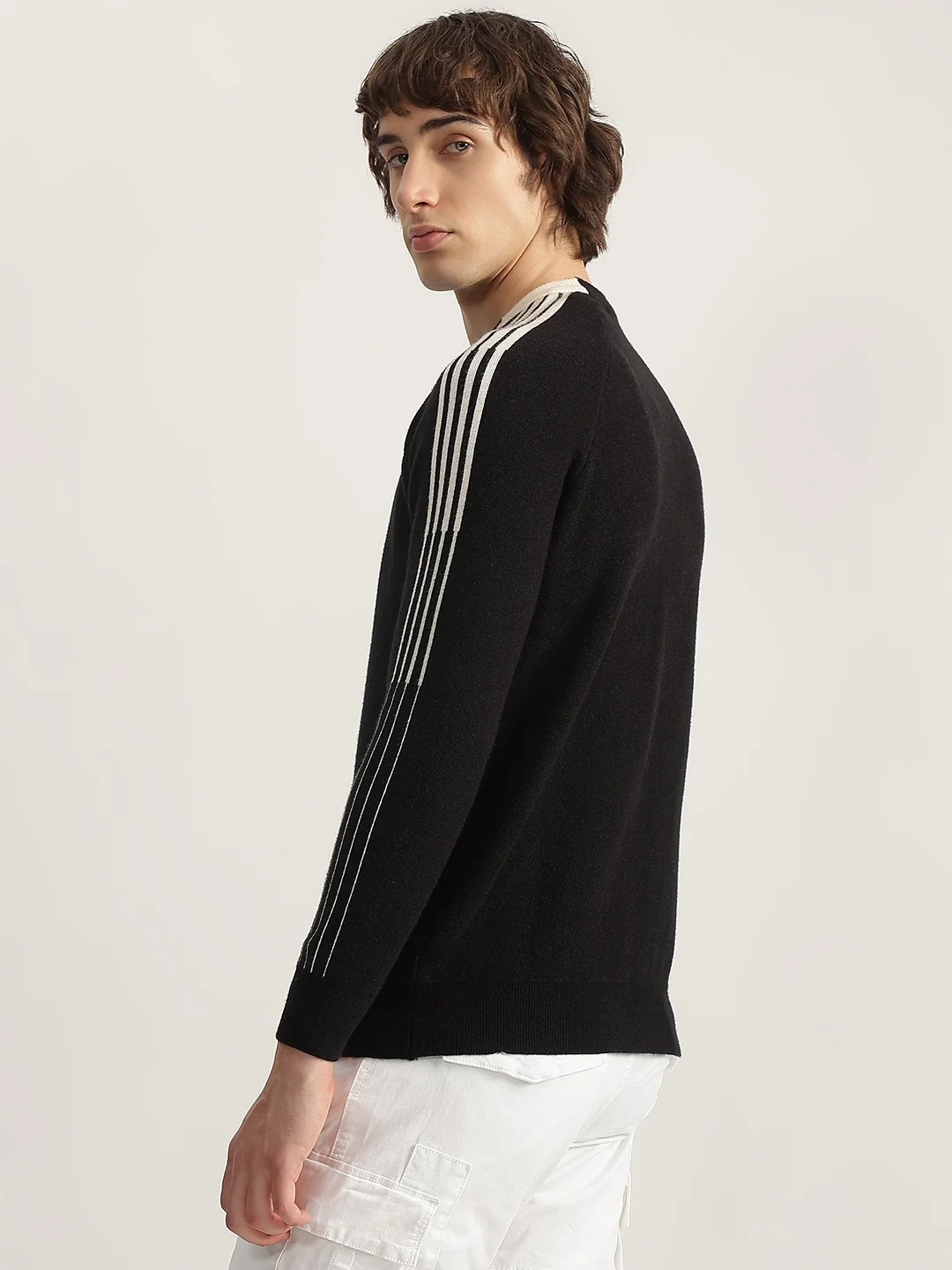 Iconic Men Black Solid Round Neck Full Sleeves Pullover Style Sweater - Image 3