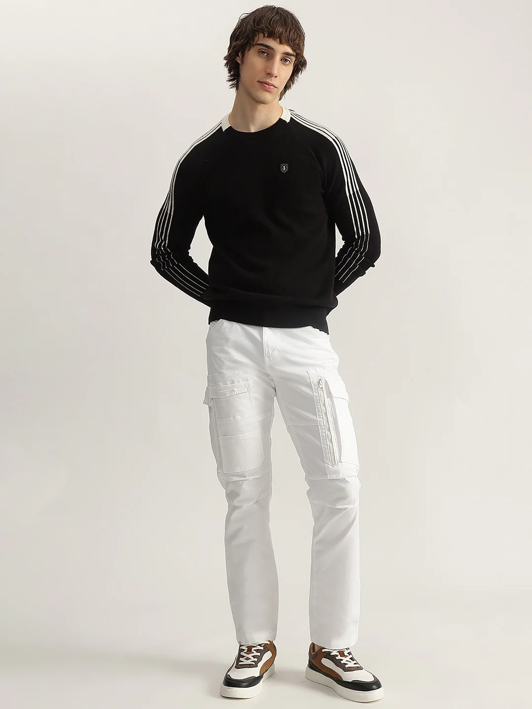 Iconic Men Black Solid Round Neck Full Sleeves Pullover Style Sweater - Image 4