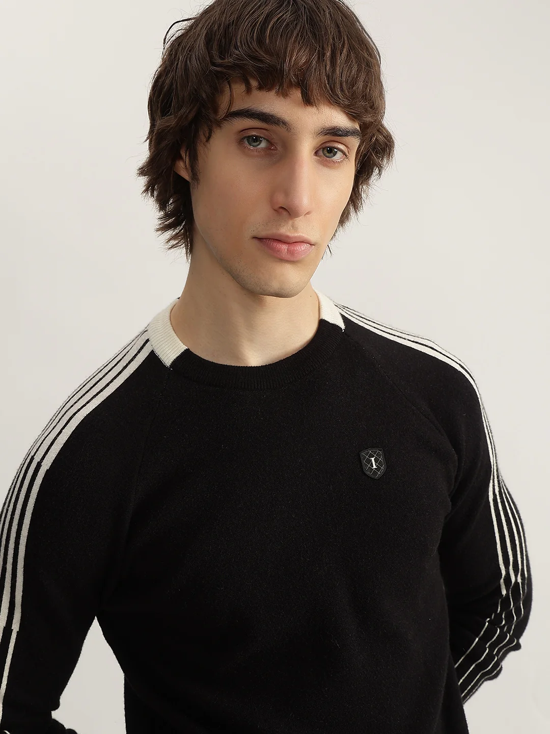 Iconic Men Black Solid Round Neck Full Sleeves Pullover Style Sweater - Image 5