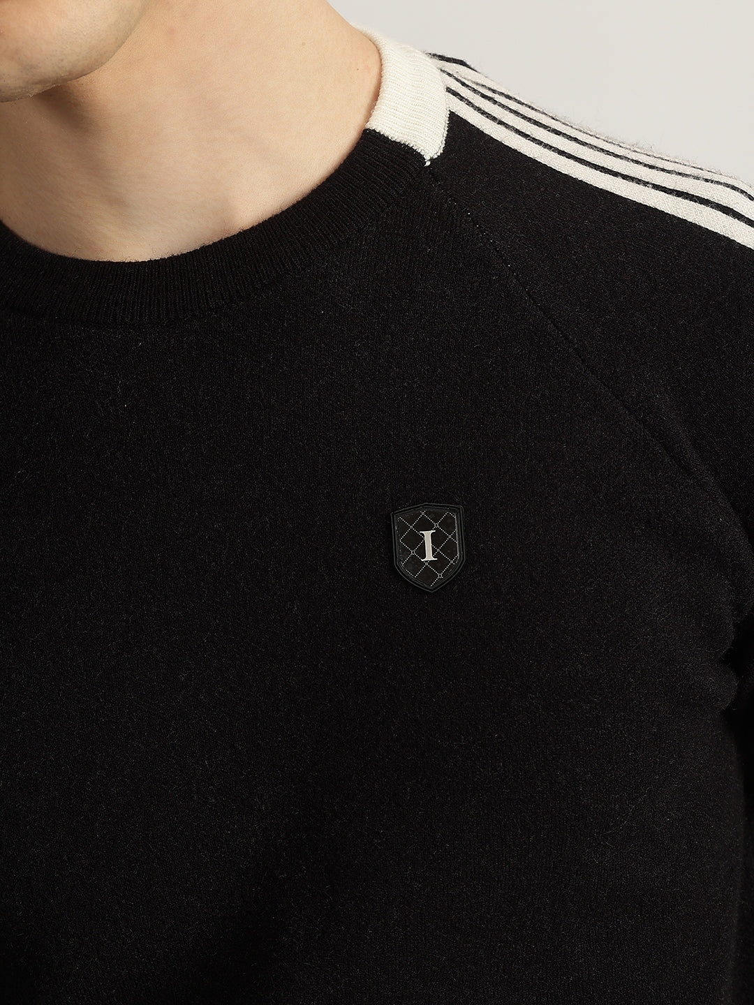 Iconic Men Black Solid Round Neck Full Sleeves Pullover Style Sweater - Image 6