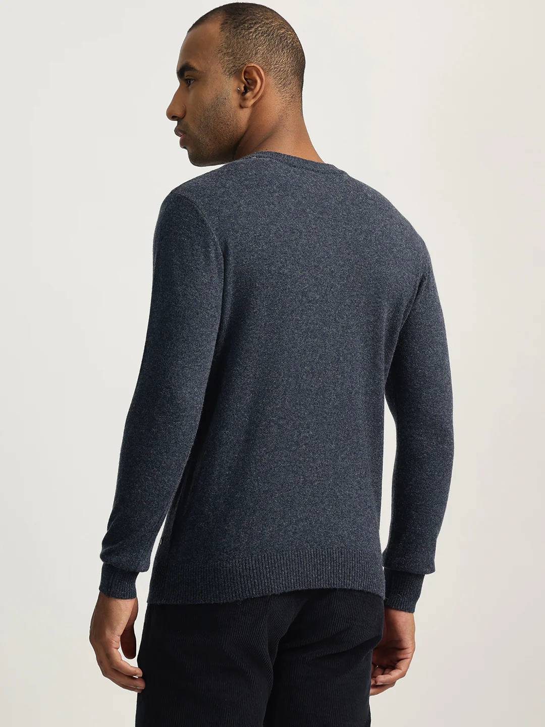 Iconic Men Blue Solid Round Neck Full Sleeves Sweater - Image 3