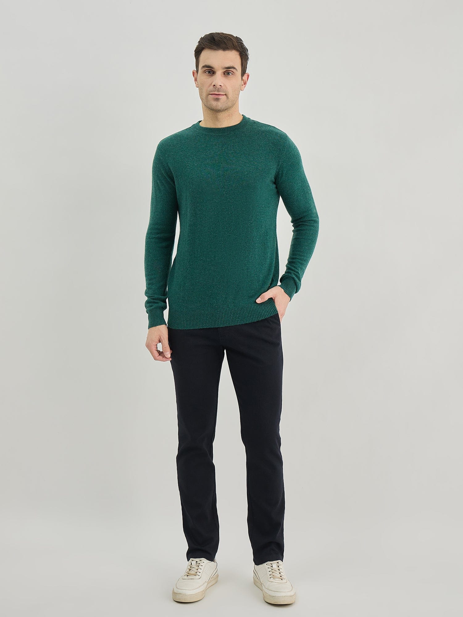 Iconic Men Green Solid Round Neck Sweater - Image 2