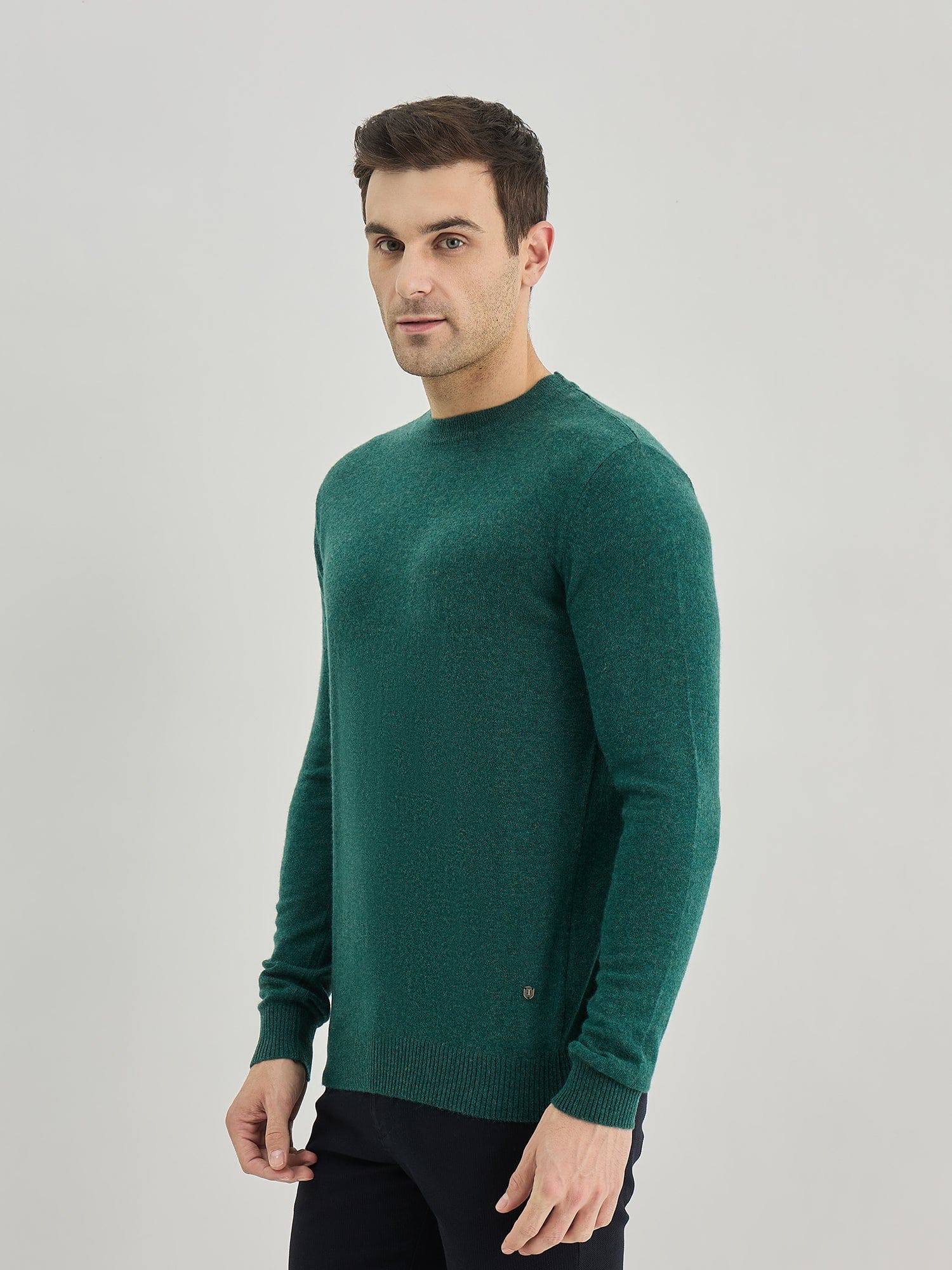 Iconic Men Green Solid Round Neck Sweater - Image 4