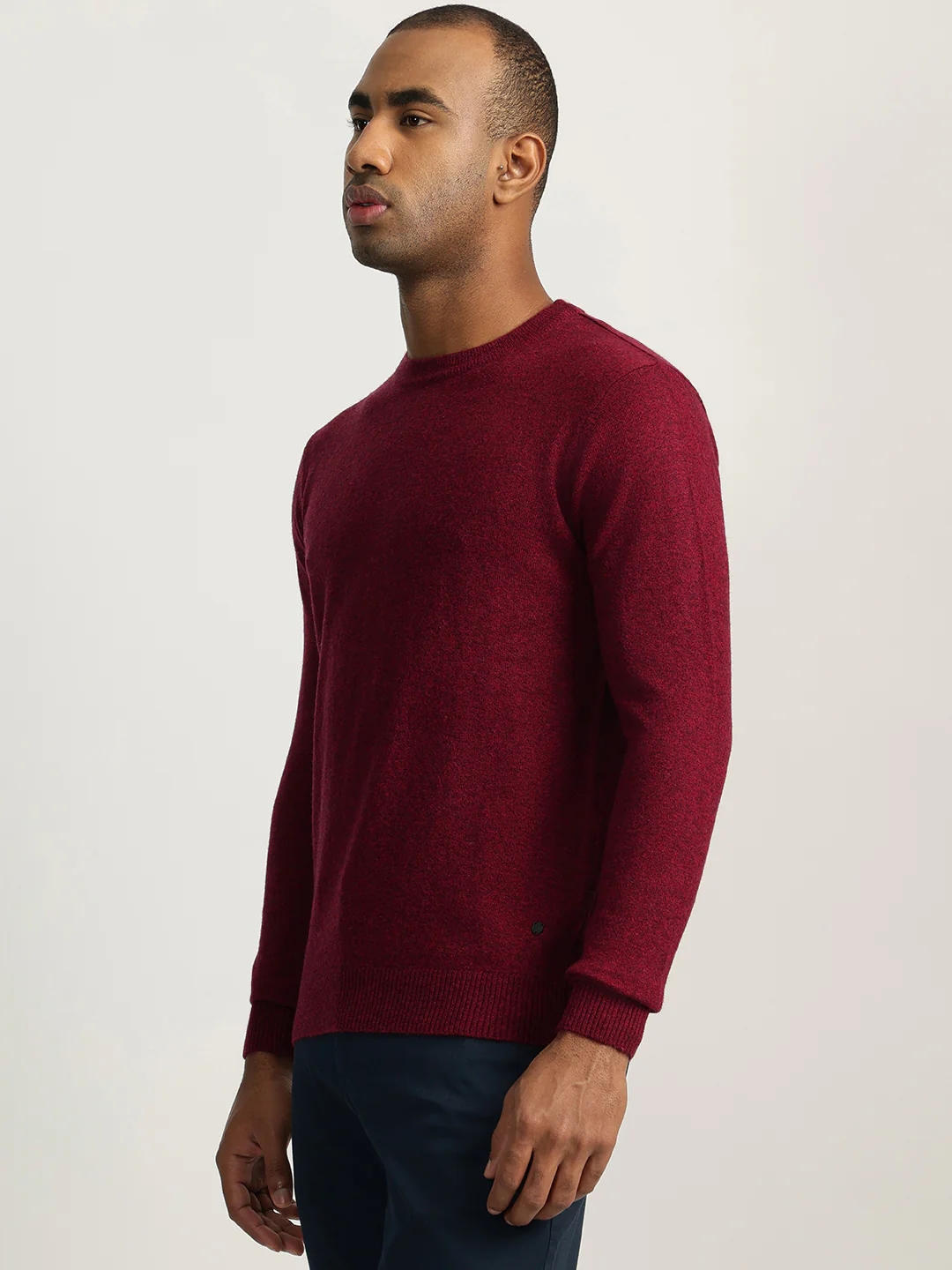 Iconic Men Maroon Solid Round Neck Full Sleeves Sweater - Image 2