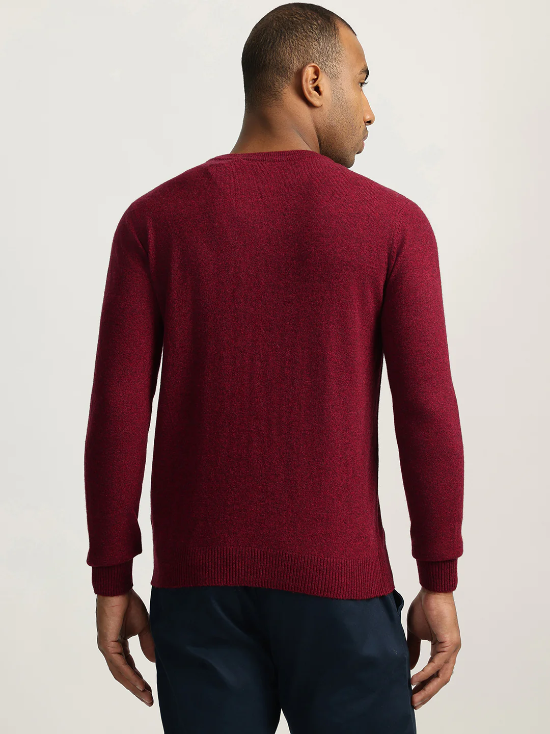 Iconic Men Maroon Solid Round Neck Full Sleeves Sweater - Image 3