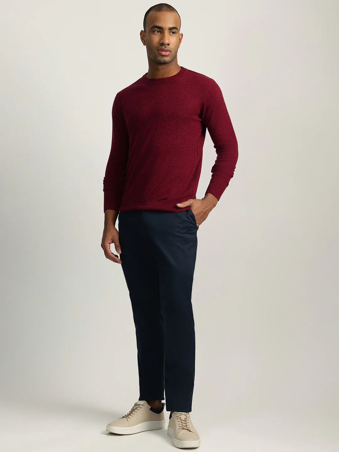Iconic Men Maroon Solid Round Neck Full Sleeves Sweater - Image 4