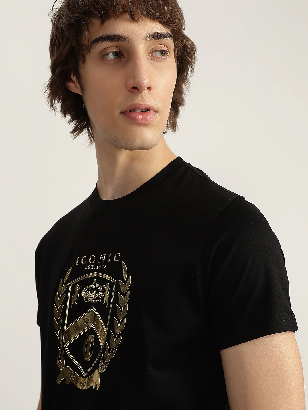 Iconic Men Black Printed Round Neck Short Sleeves Tshirt - Image 5