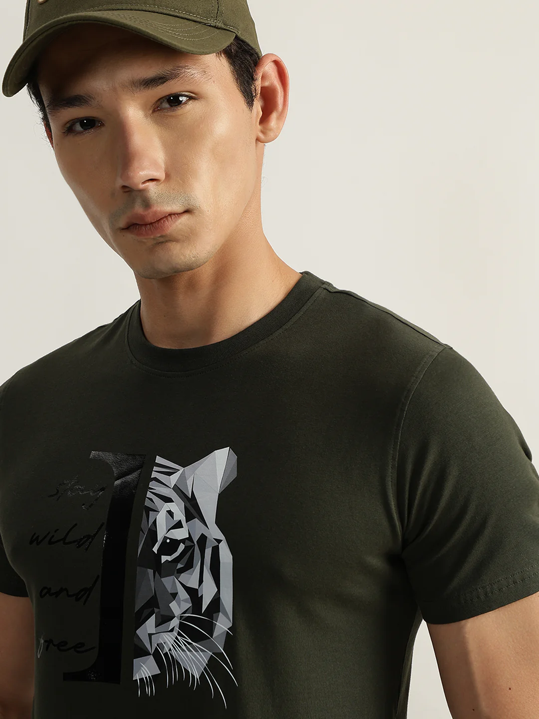 Iconic Men Olive Printed Round Neck Short Sleeves Tshirt - Image 2