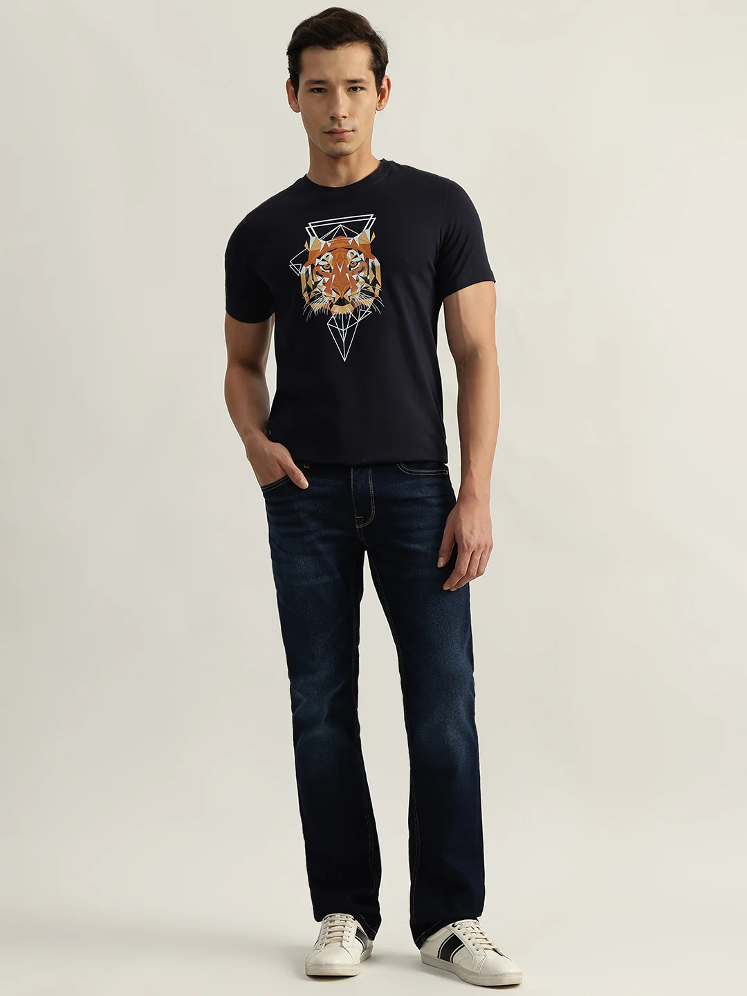 Iconic Men Navy Printed Round Neck Short Sleeves Tshirt - Image 4