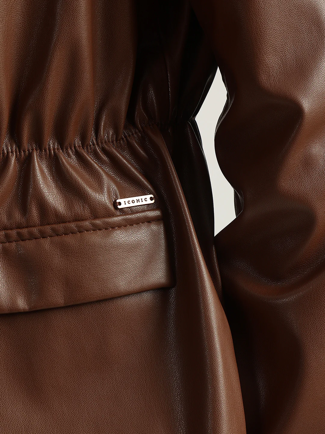 Iconic Women Brown Solid Notched Collar Full Sleeves Single Breasted Blazer - Image 6