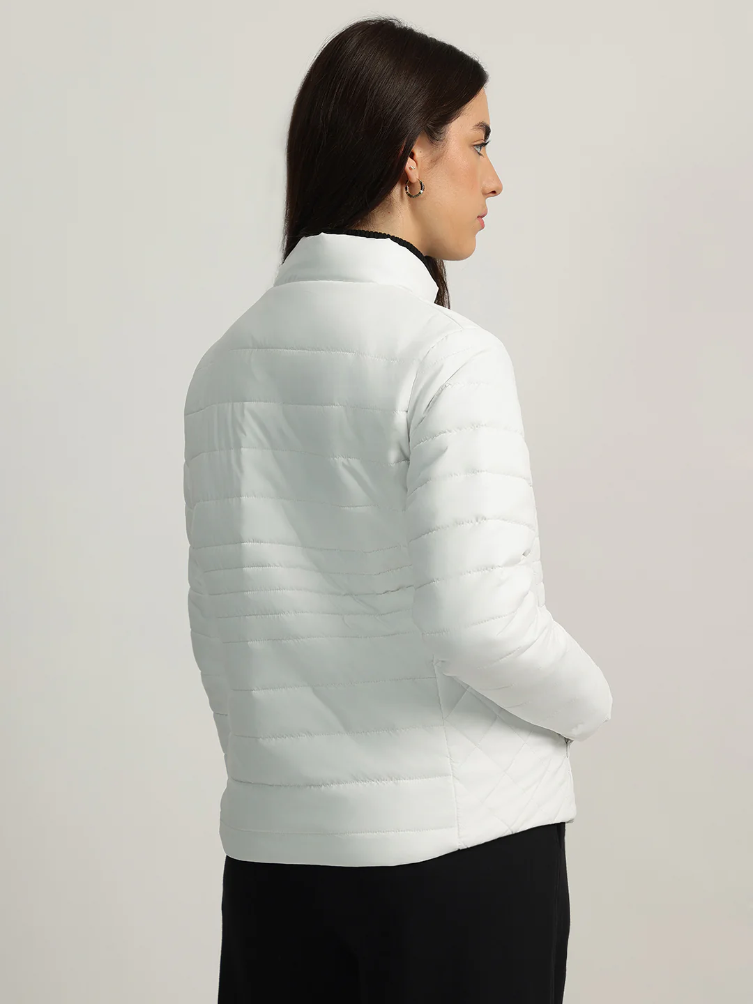 Iconic Women White Solid Stand Collar Full Sleeves Puffer Jacket - Image 3