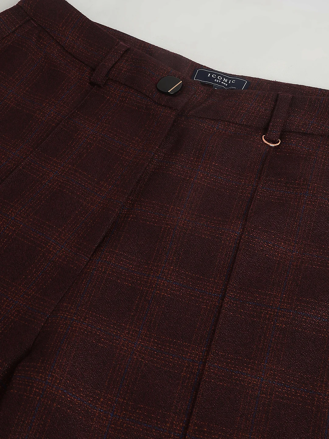 Iconic Women Wine Checked Mid-Rise Straight Fit Flat-front Trouser - Image 10