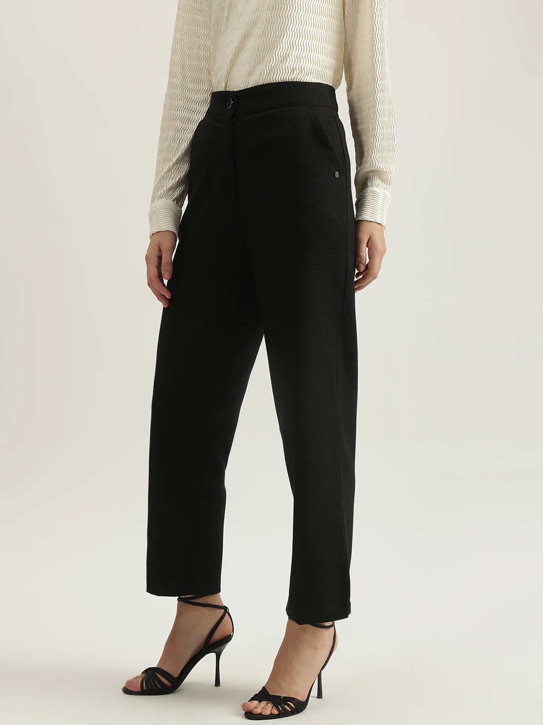 Iconic Women Black Solid Regular Fit High-Rise Flat Front Trouser - Image 2