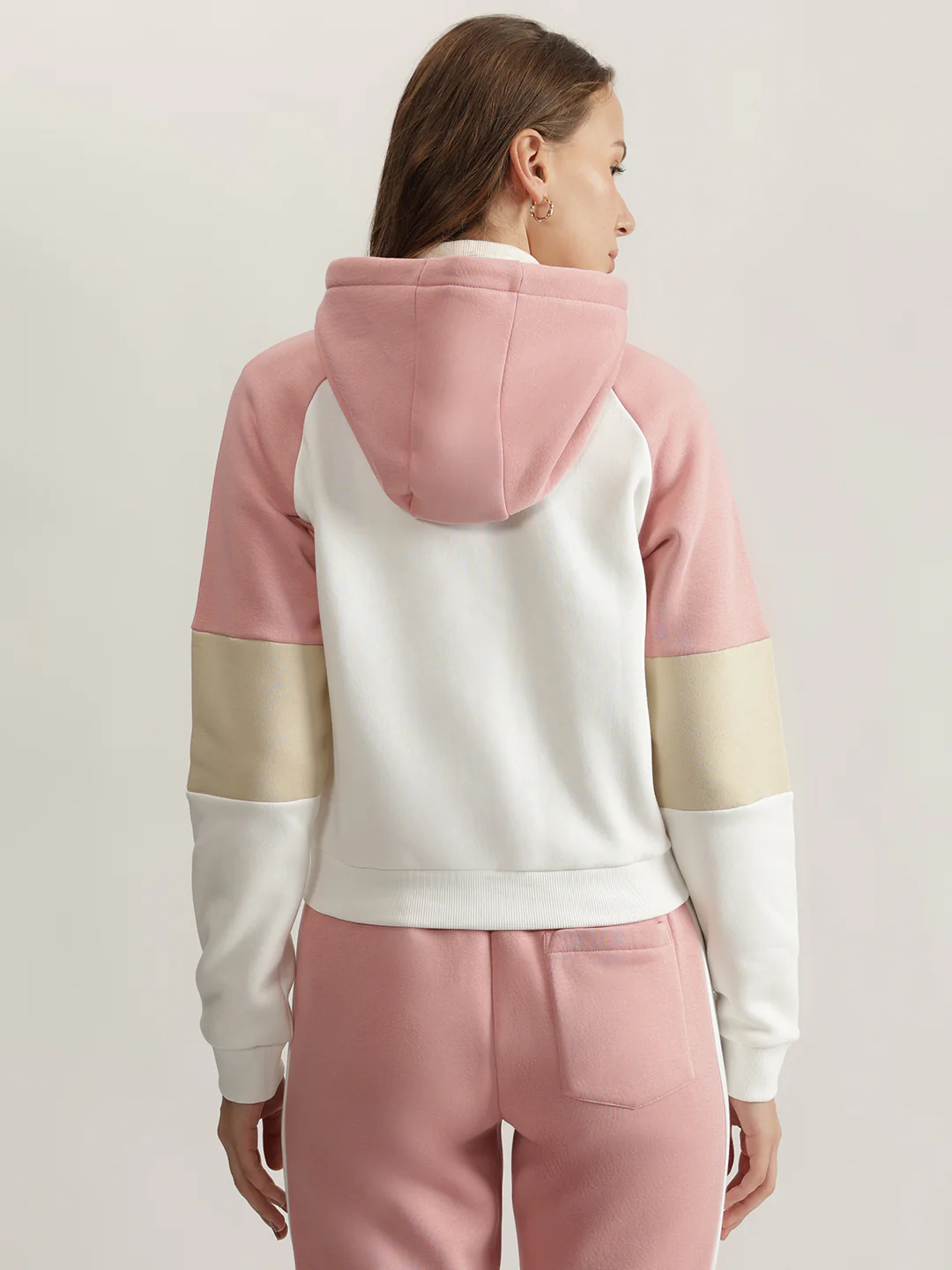 Iconic Women Pink Color-Blocked Hooded Full Sleeves Sweatshirt - Image 3